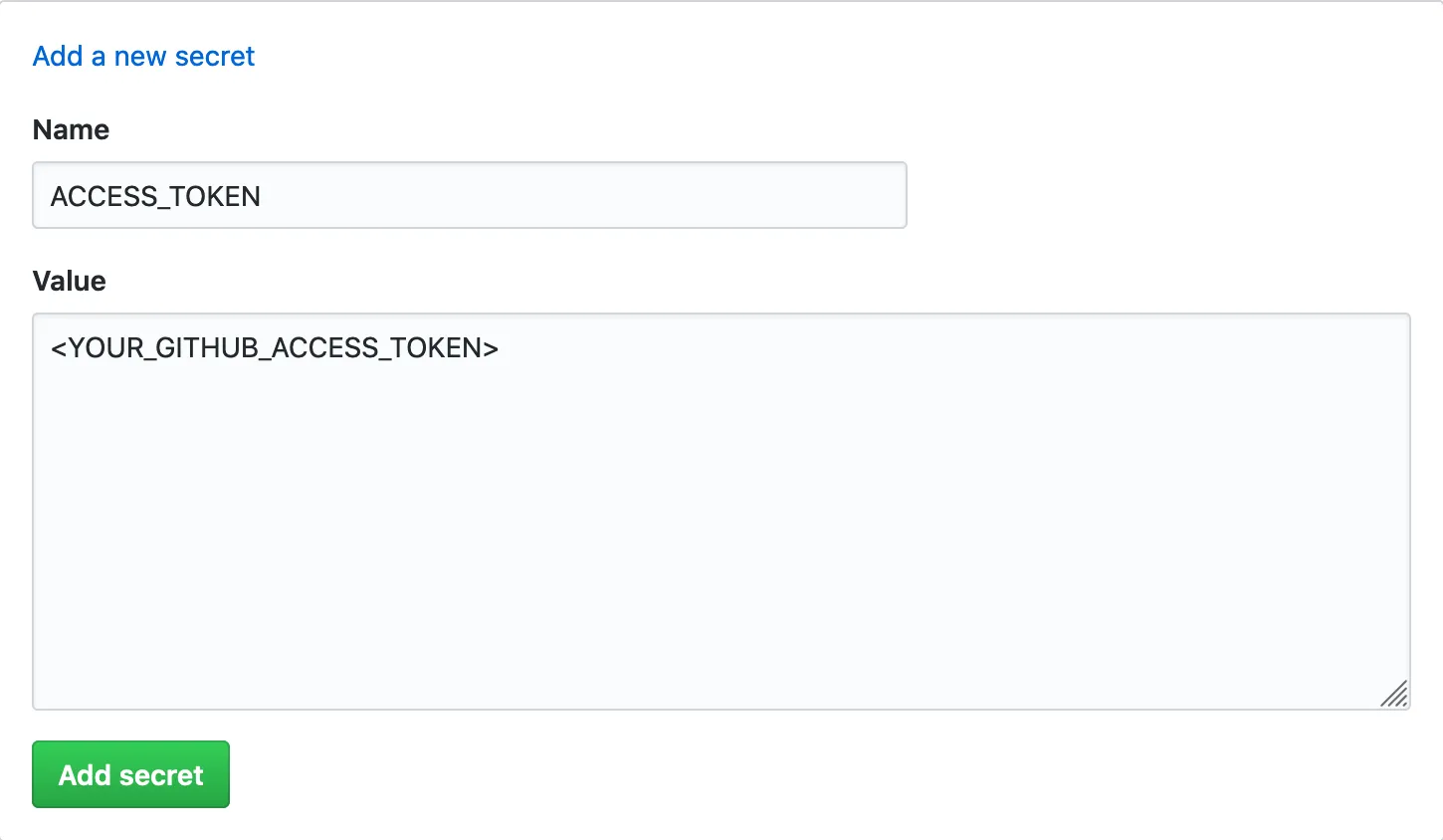 GitHub Add a new secret form